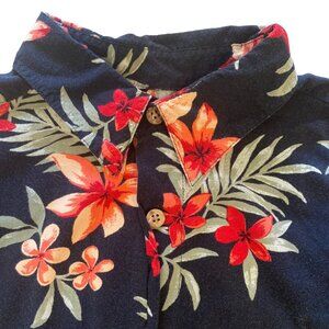 Navy and Red Vibrant Floral Short-Sleeve Button-Down Shirt for Men by Puritan
